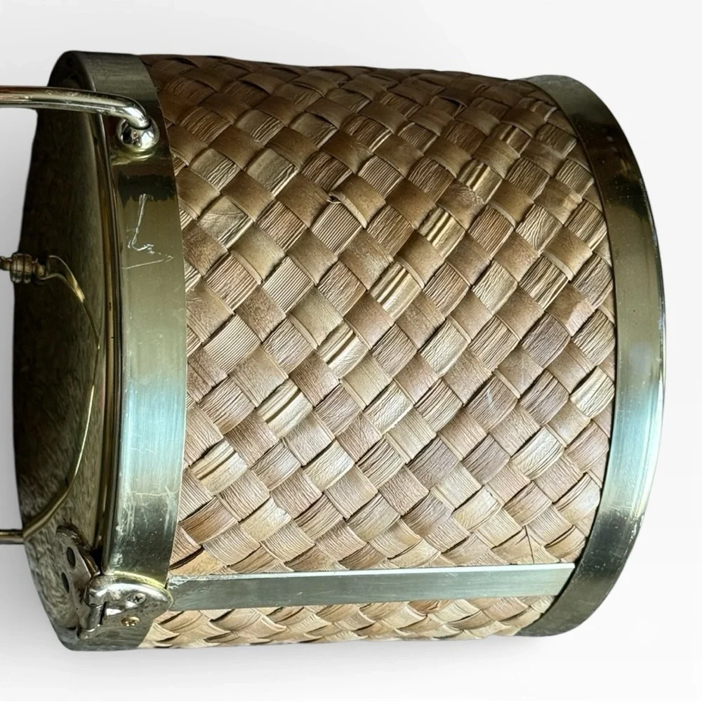 Mid Century Raffia and Gold Ice Bucket by Kraftware Co. NYC